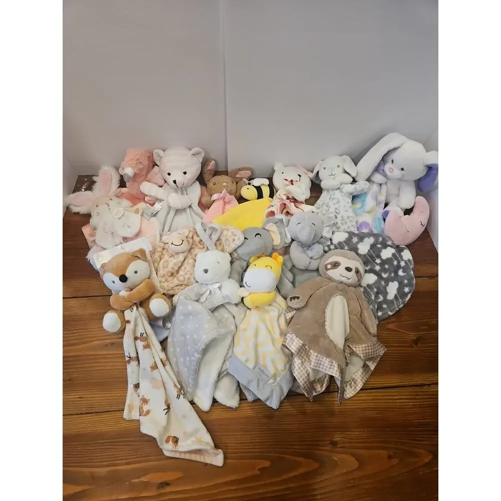 Assorted Brand Lovey Security Blanket Lot Plush Neutral Girl 16 Pcs Various Size